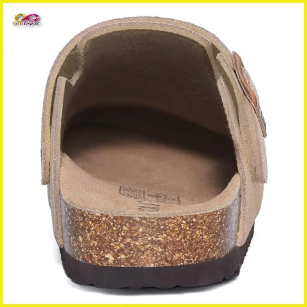 Suede Clogs with Back Strap Cork Footbed Slip On Casual Mules Retro Style - Picture 5 of 7